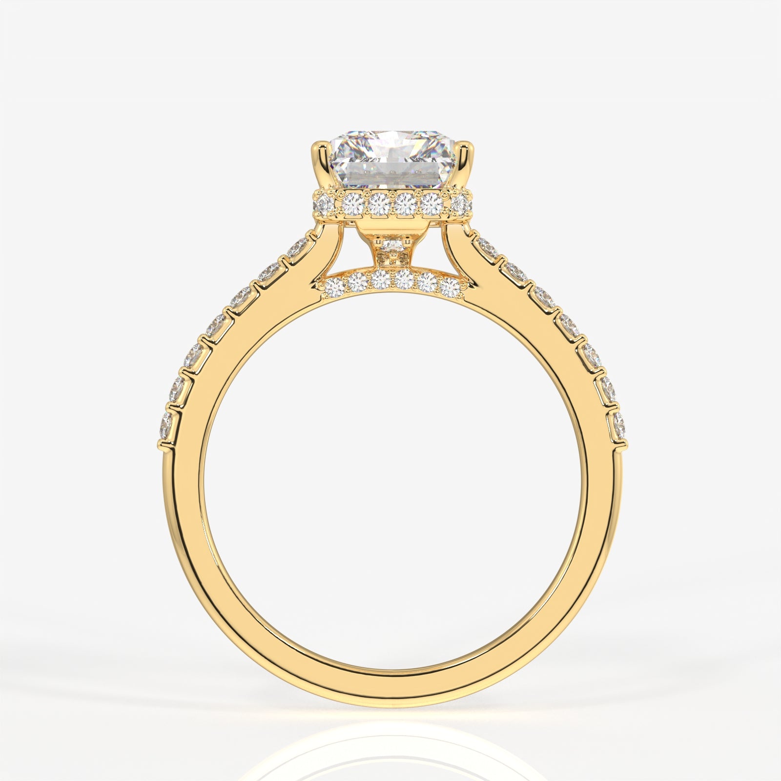 Radiant Cut Moissanite Diamond Hidden Halo 18k Gold Ring