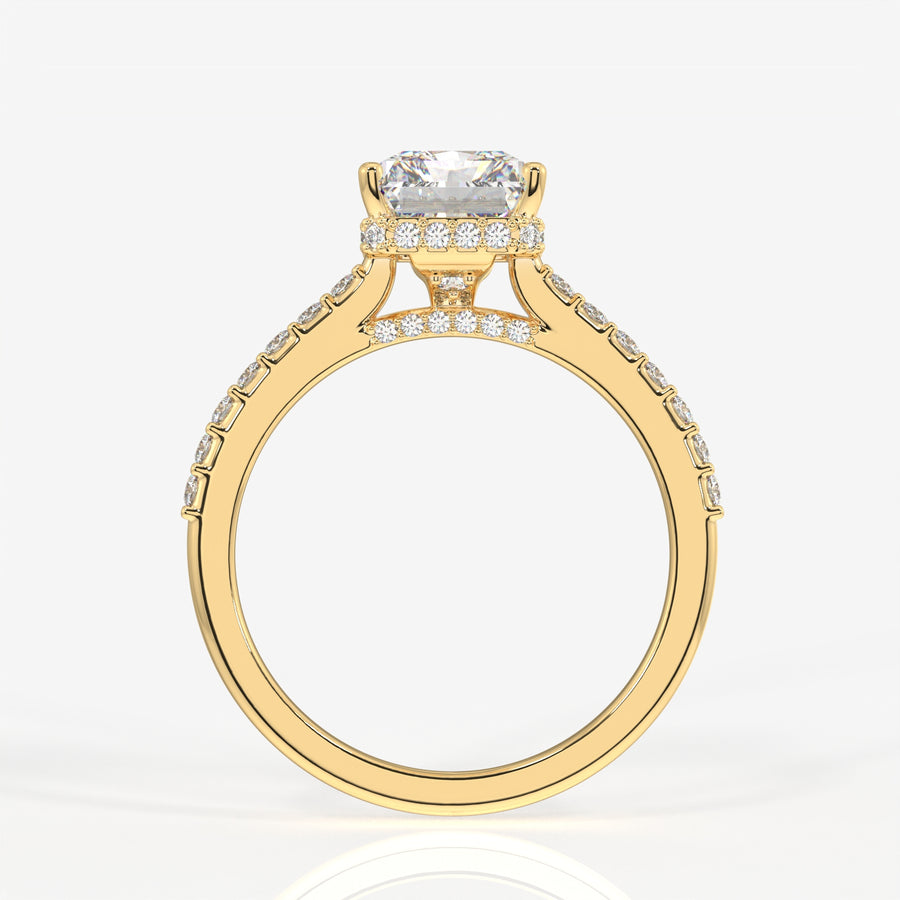 Radiant Cut Moissanite Diamond Hidden Halo 18k Gold Ring