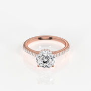 Portuguese Cut Moissanite Diamond Hidden Halo 14K Gold Ring