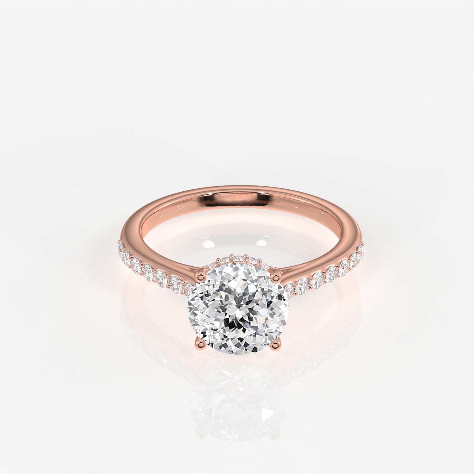 Portuguese Cut Moissanite Diamond Hidden Halo 14K Gold Ring