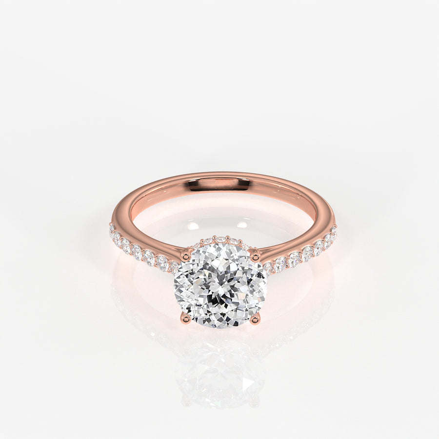 Portuguese Cut Moissanite Diamond Hidden Halo 14K Gold Ring
