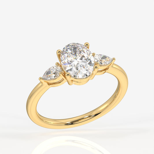 Oval and Pear Cut Moissanite Diamond Three Stone 18k Gold Ring