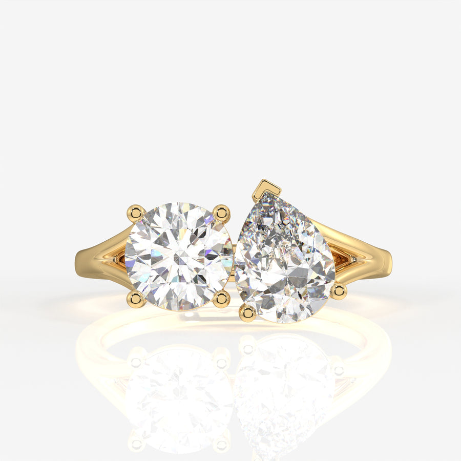 Round and Pear Cut Lab Grown Diamond Toi - Et - Moi 14k Gold Ring