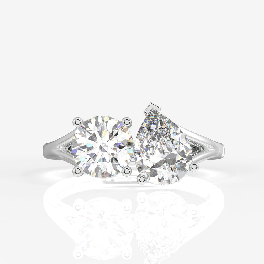 Round and Pear Cut Lab Grown Diamond Toi - Et - Moi 14k Gold Ring