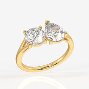 Round and Pear Cut Lab Grown Diamond Toi - Et - Moi 14k Gold Ring