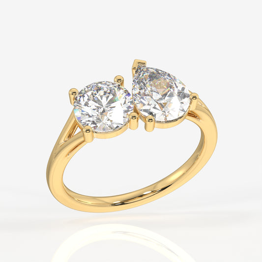 Round and Pear Cut Moissanite Diamond Toi Moi 18k Gold Ring