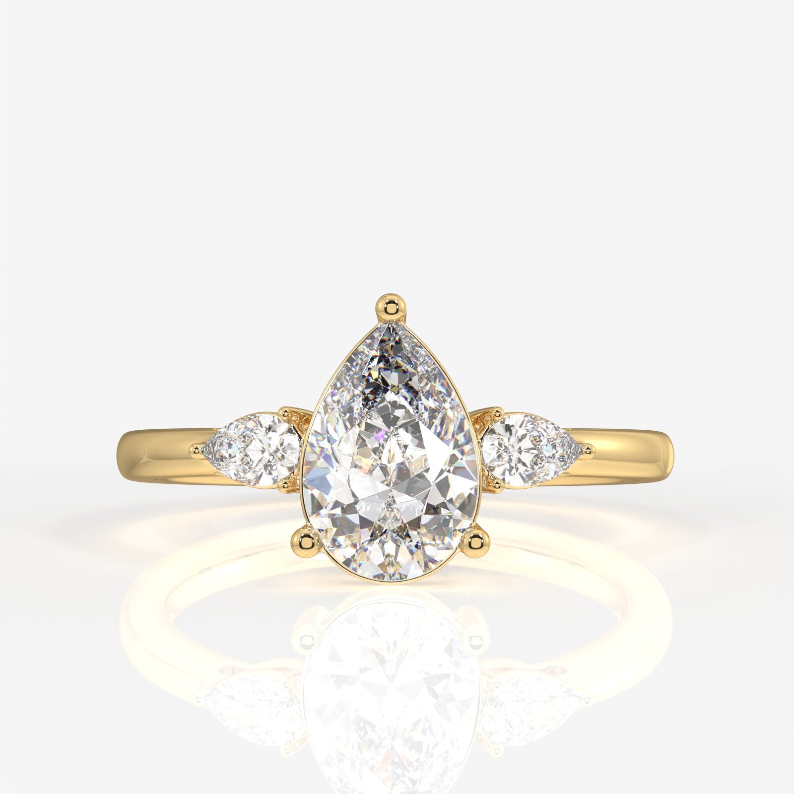 Pear Cut Lab Grown Diamond Trilogy 14k Gold Ring