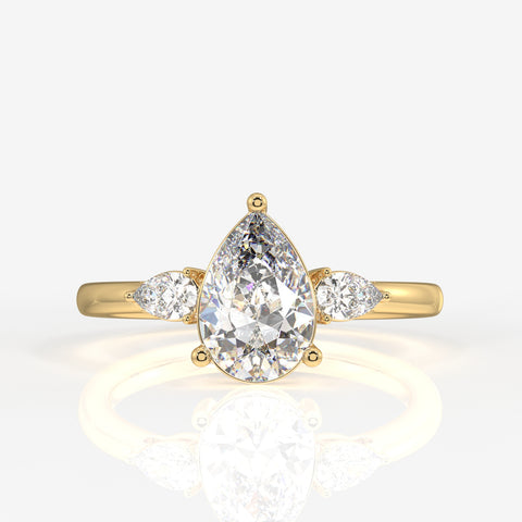 Pear Cut Moissanite Diamond Trilogy Sterling Silver Ring