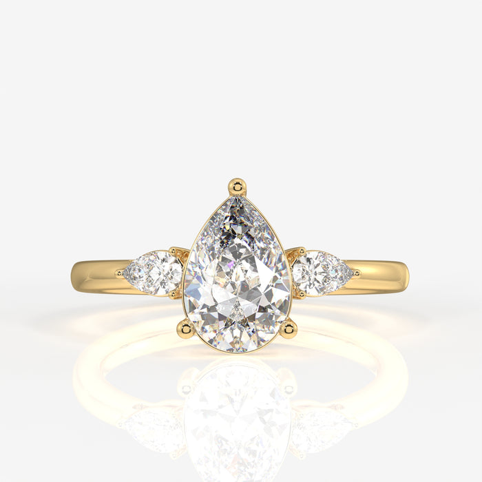 Pear Cut Moissanite Diamond Three Stone 18k Gold Ring