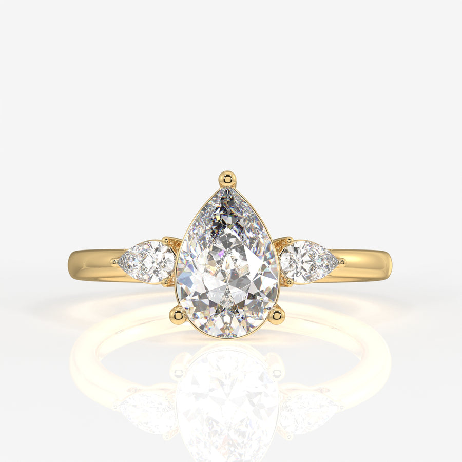 Pear Cut Lab Grown Diamond Trilogy 14k Gold Ring