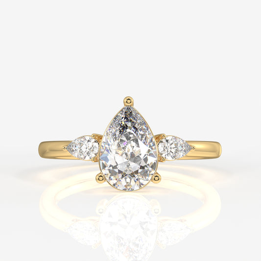 Pear Cut Lab Grown Diamond Three Stone 18k Gold Ring