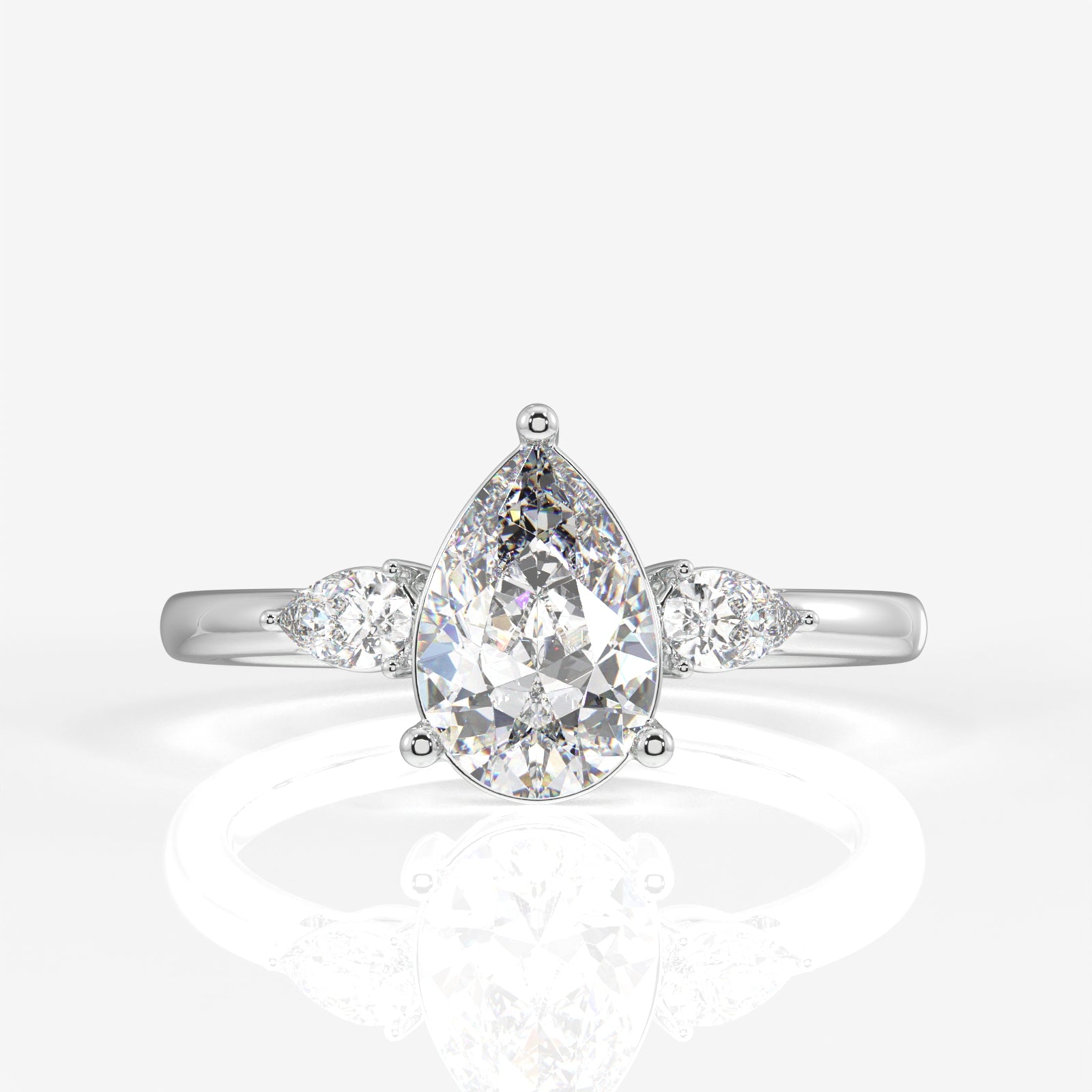 Pear Cut Lab Grown Diamond Trilogy 14k Gold Ring