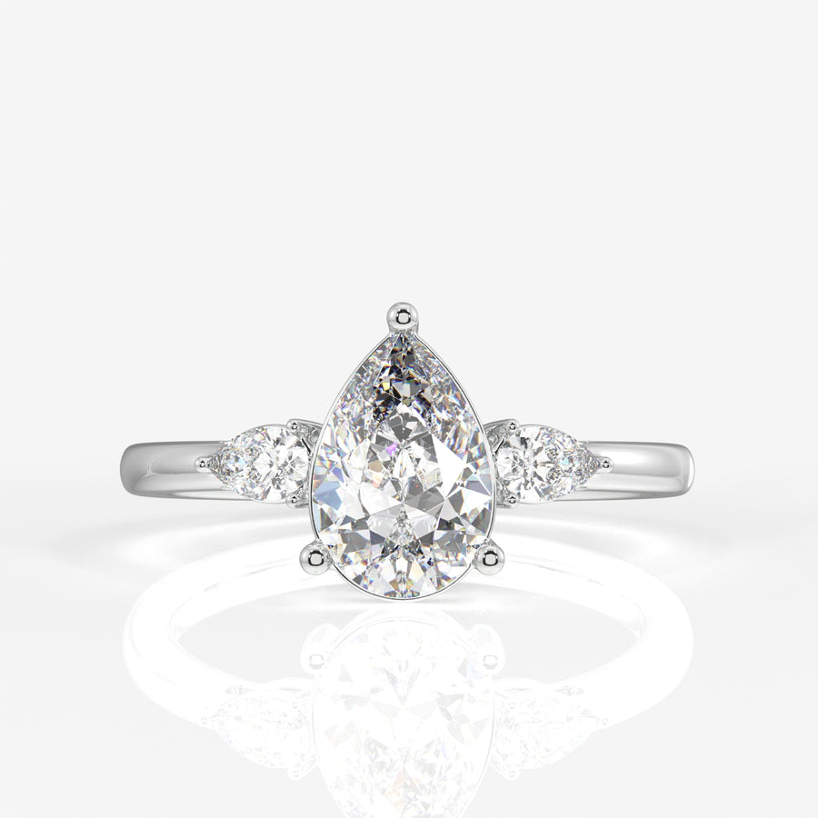 Pear Cut Lab Grown Diamond Trilogy 14k Gold Ring