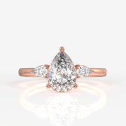 Pear Cut Lab Grown Diamond Trilogy 14k Gold Ring