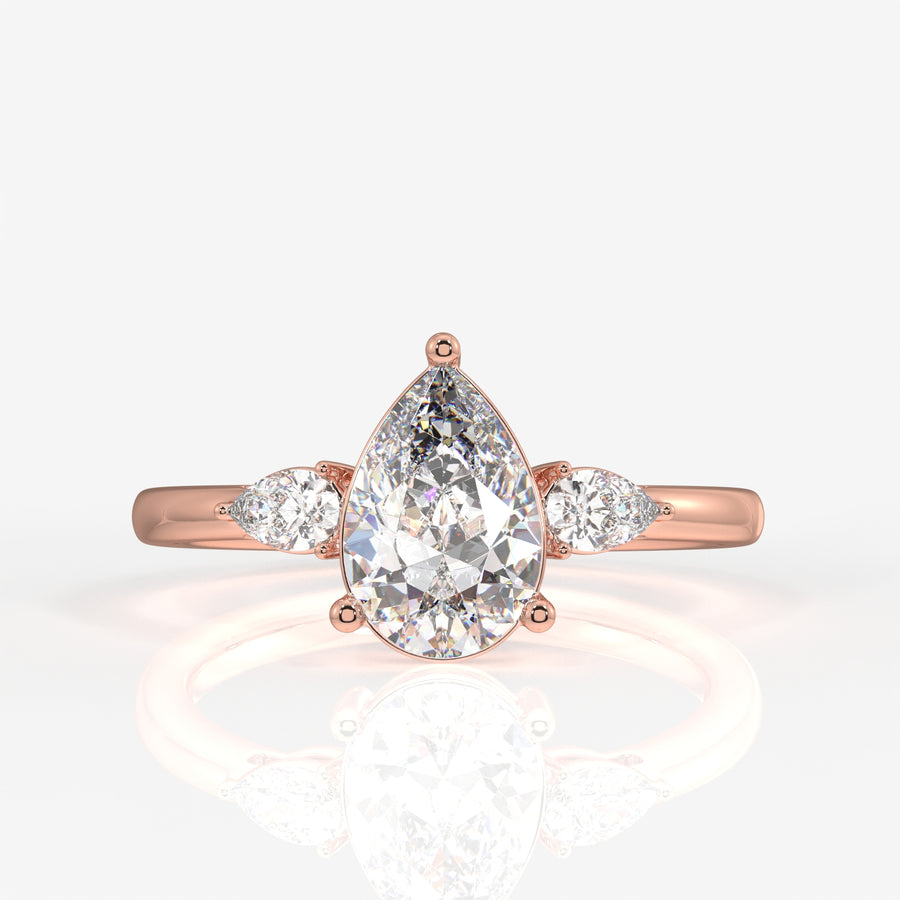 Pear Cut Lab Grown Diamond Trilogy 14k Gold Ring