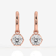 Portuguese Cut Moissanite Diamond Dangle 18K Gold Earrings