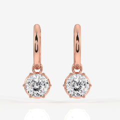 Portuguese Cut Moissanite Diamond Dangle 18K Gold Earrings