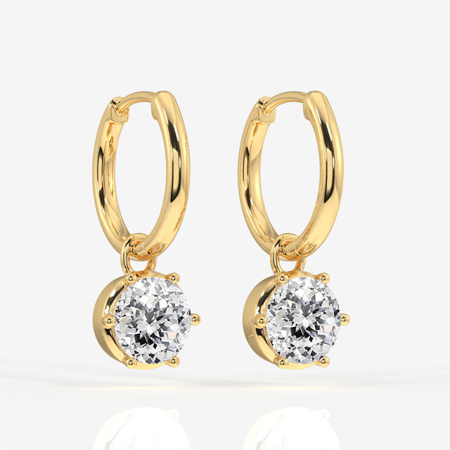 Portuguese Cut Moissanite Diamond Huggie Drop Sterling Silver Earrings