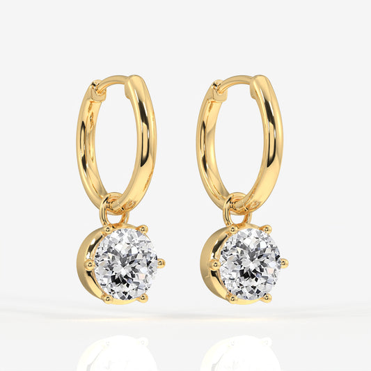Portuguese Cut Moissanite Diamond Dangle 18K Gold Earrings