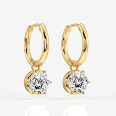 Portuguese Cut Moissanite Diamond Dangle 18K Gold Earrings