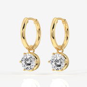 Portuguese Cut Moissanite Diamond Dangle 18K Gold Earrings