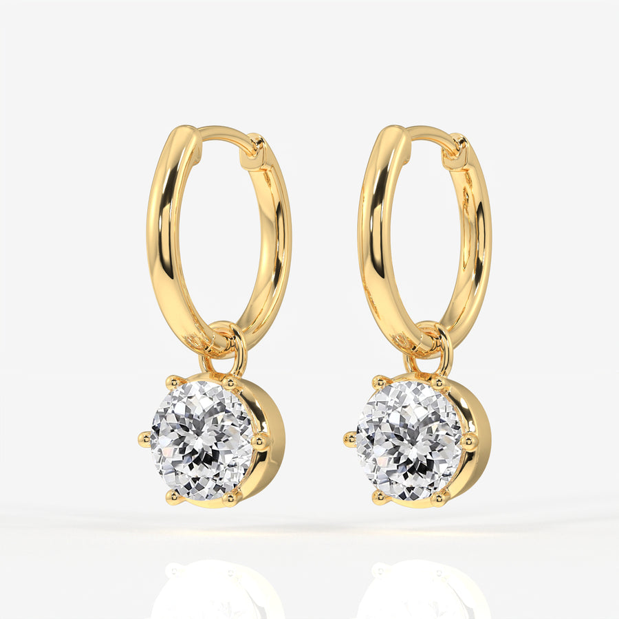 Portuguese Cut Moissanite Diamond Dangle 18K Gold Earrings