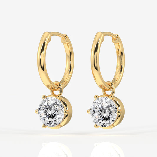 Portuguese Cut Moissanite Diamond Dangle 18K Gold Earrings