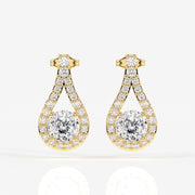 Portuguese Cut Moissanite Diamond Drop 18K Gold Earrings