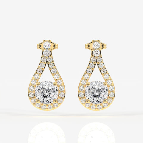 Portuguese Cut Moissanite Diamond Drop 18K Gold Earrings