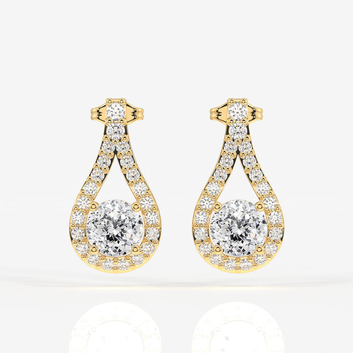 Portuguese Cut Moissanite Diamond Drop 18K Gold Earrings