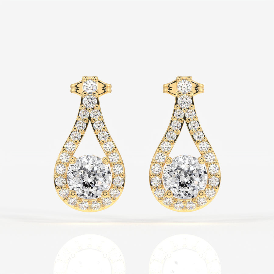 Portuguese Cut Moissanite Diamond Drop 18K Gold Earrings