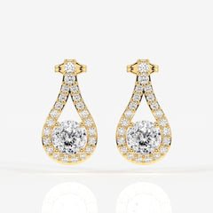Portuguese Cut Moissanite Diamond Drop 18K Gold Earrings