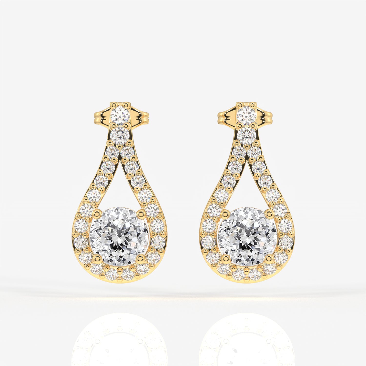 Portuguese Cut Lab Grown Diamond Drop 14K Gold Earrings