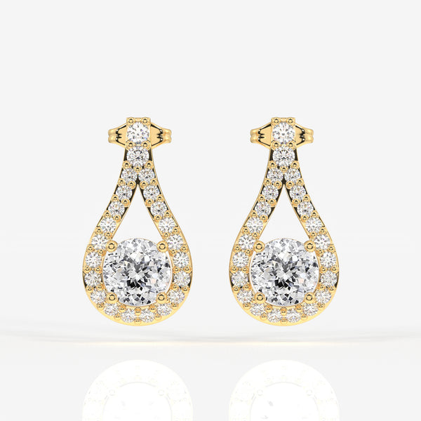 Portuguese Cut Lab Grown Diamond Drop 14K Gold Earrings