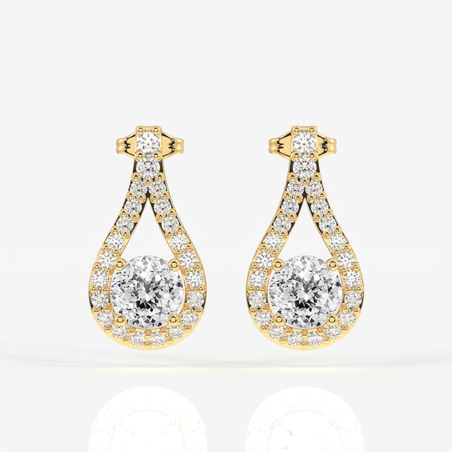 Portuguese Cut Lab Grown Diamond Open Teardrop 14K Gold Earrings