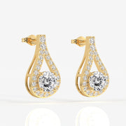 Portuguese Cut Moissanite Diamond Drop 18K Gold Earrings