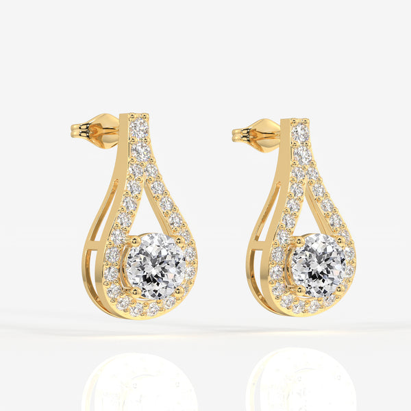 Portuguese Cut Lab Grown Diamond Drop 14K Gold Earrings