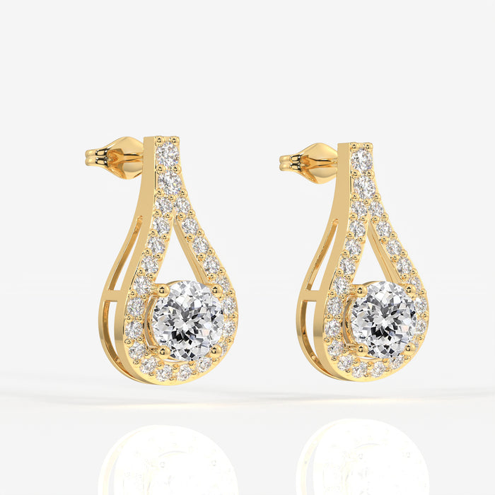 Portuguese Cut Lab Grown Diamond Drop 14K Gold Earrings