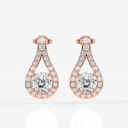Portuguese Cut Moissanite Diamond Drop 18K Gold Earrings