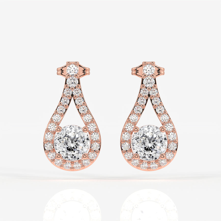 Portuguese Cut Moissanite Diamond Drop 18K Gold Earrings
