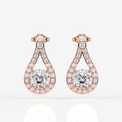 Portuguese Cut Moissanite Diamond Drop 18K Gold Earrings