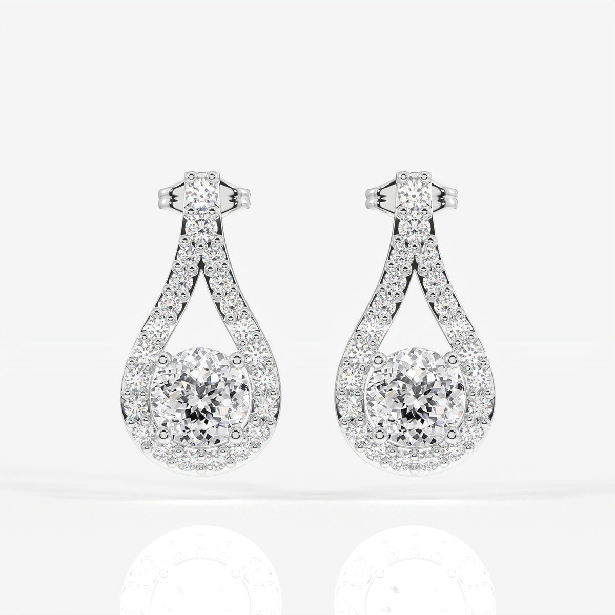 Portuguese Cut Moissanite Diamond Drop 18K Gold Earrings