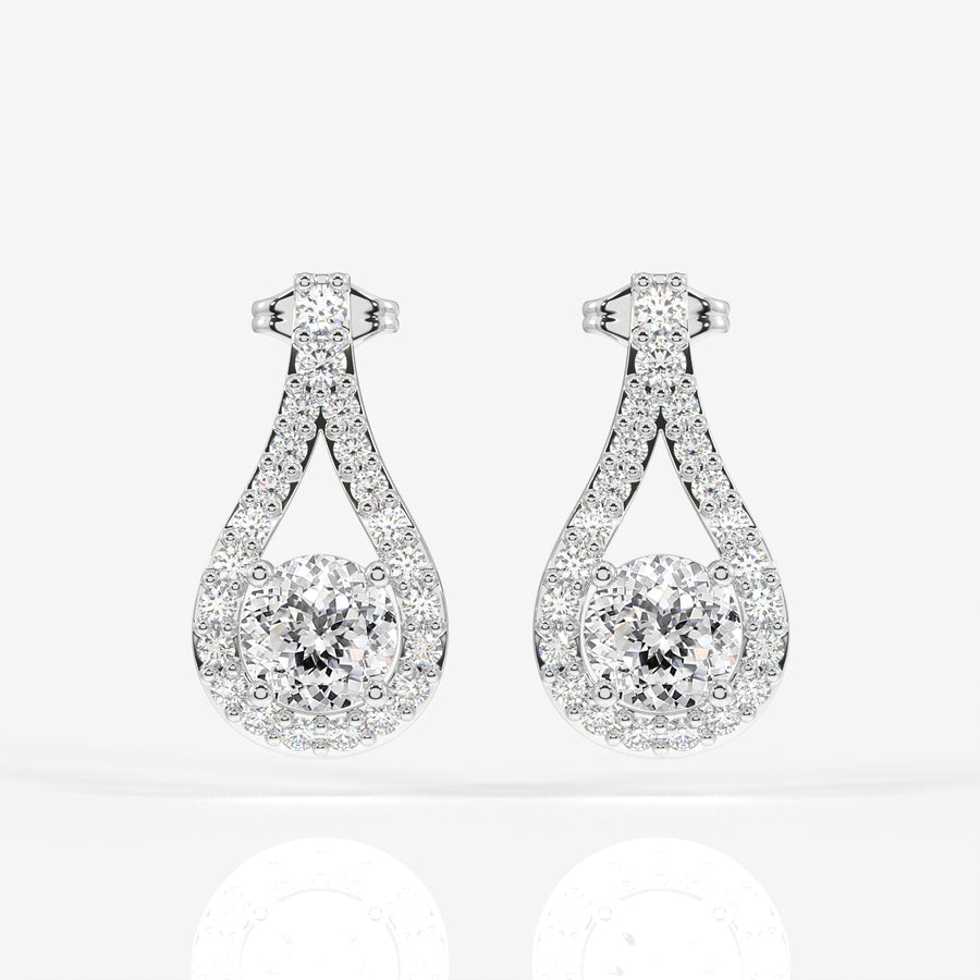 Portuguese Cut Moissanite Diamond Drop 18K Gold Earrings