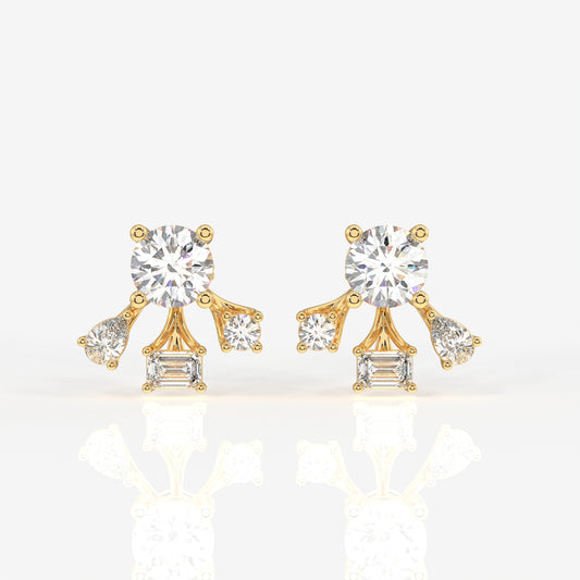 Radiant Star Moissanite Stud 14k Gold Earrings