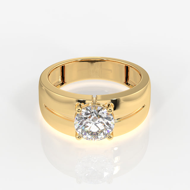 Round Lab Grown Diamond, Simple Classic Men's 14k Gold Ring