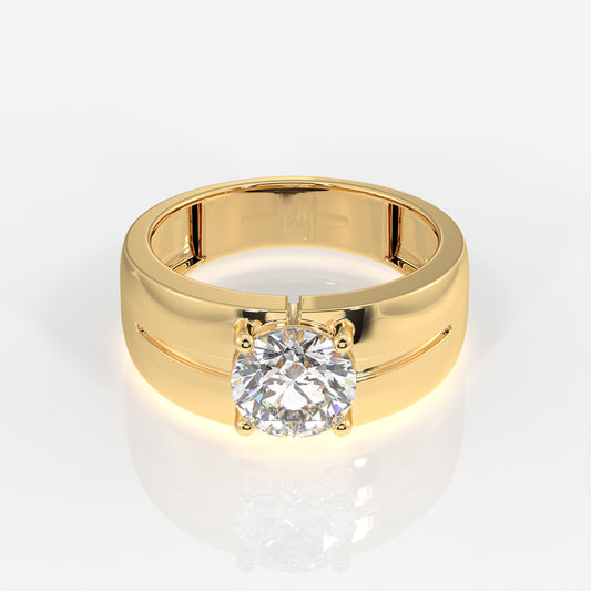 Round Moissanite Diamond, Simple Classic Men's 14k Gold Ring