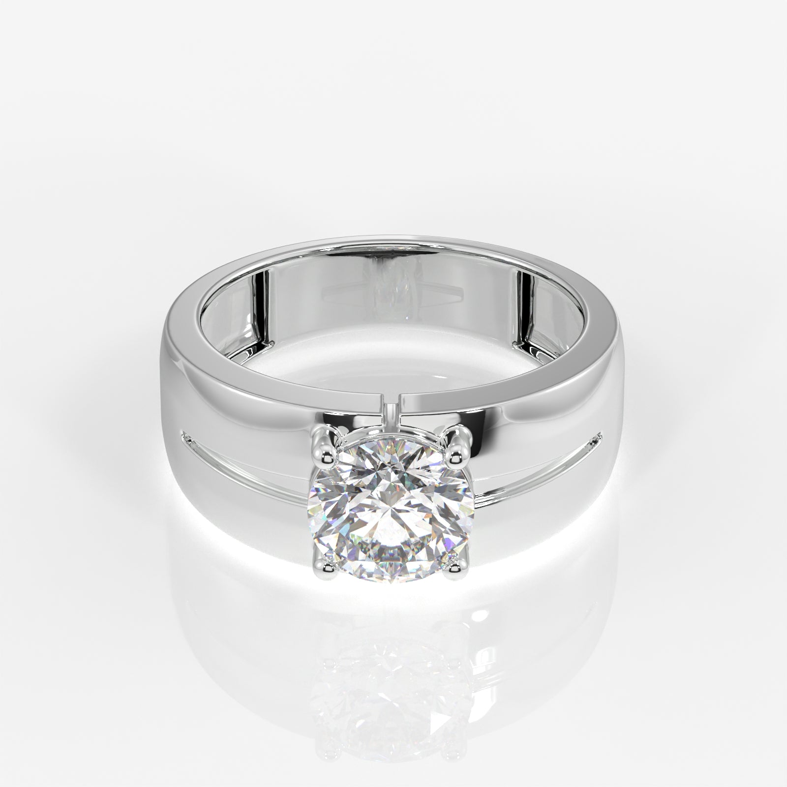 Round Lab Grown Diamond, Simple Classic Men's 14k Gold Ring
