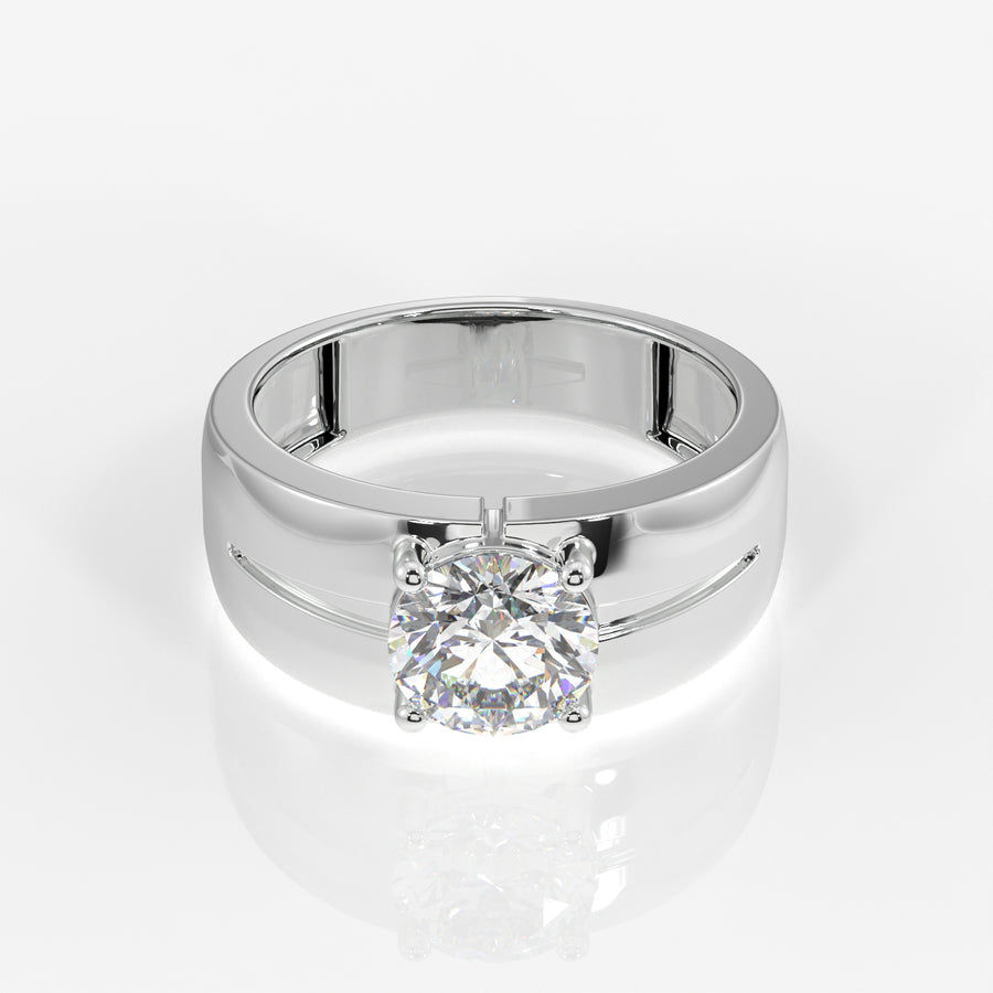 Round Lab Grown Diamond, Simple Classic Men's 14k Gold Ring