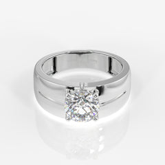 Round Lab Grown Diamond, Simple Classic Men's 18k Gold Ring