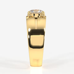 Round Lab Grown Diamond, Simple Classic Men's 18k Gold Ring